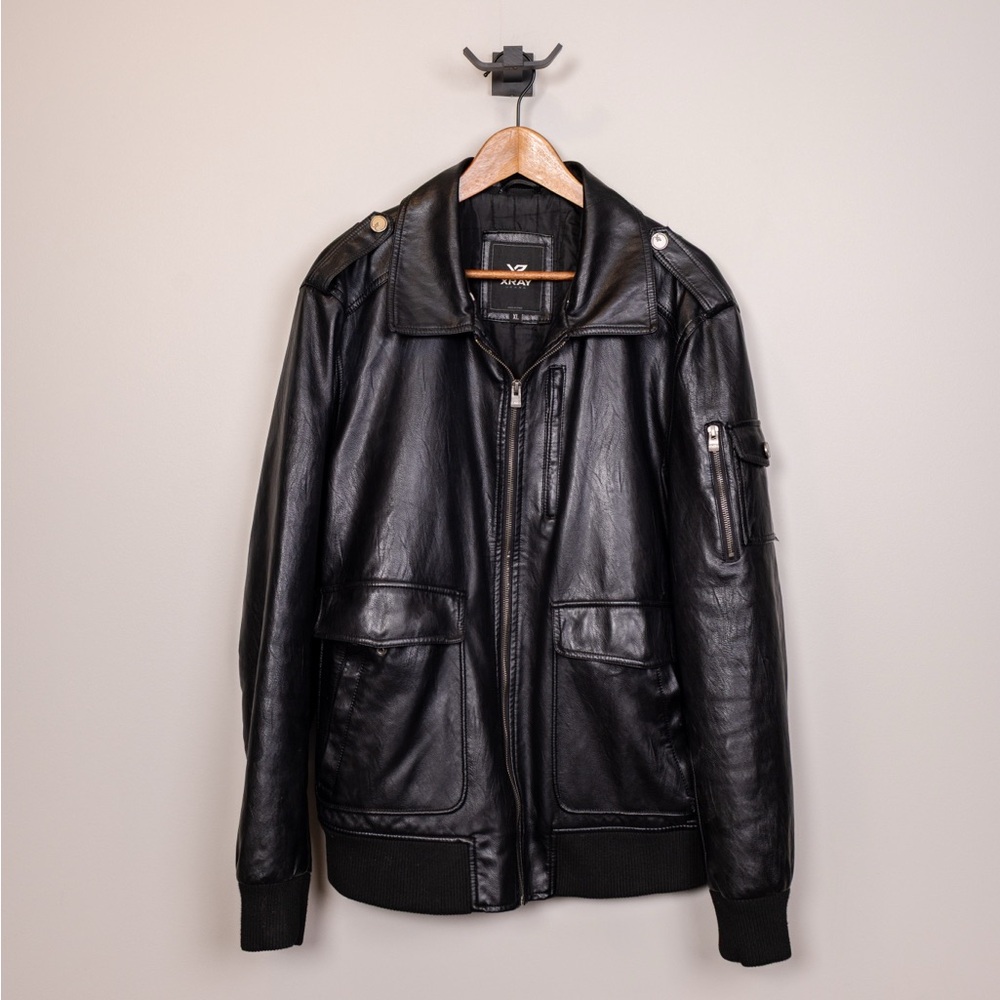 XRay Jeans Black Faux Leather Jacket (XL)